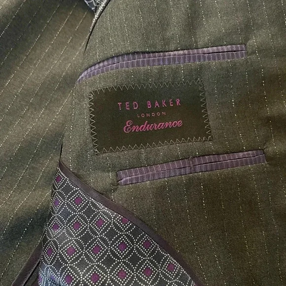 Ted Baker Endurance Wool Sports Coat Charcoal Gray With White Stripe Size 44L - Picture 3 of 10